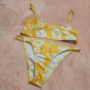 Yellow white floral bikini swim set